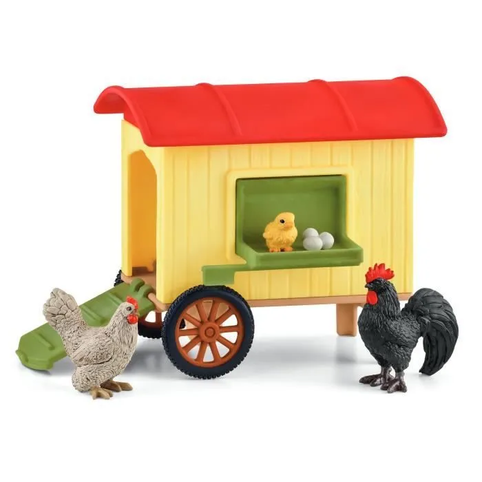 Coffret Poulailler Mobile SCHLEICH - Farm World - Avec 1 coq, 1 poulet, 1 poussin et des œufs-1