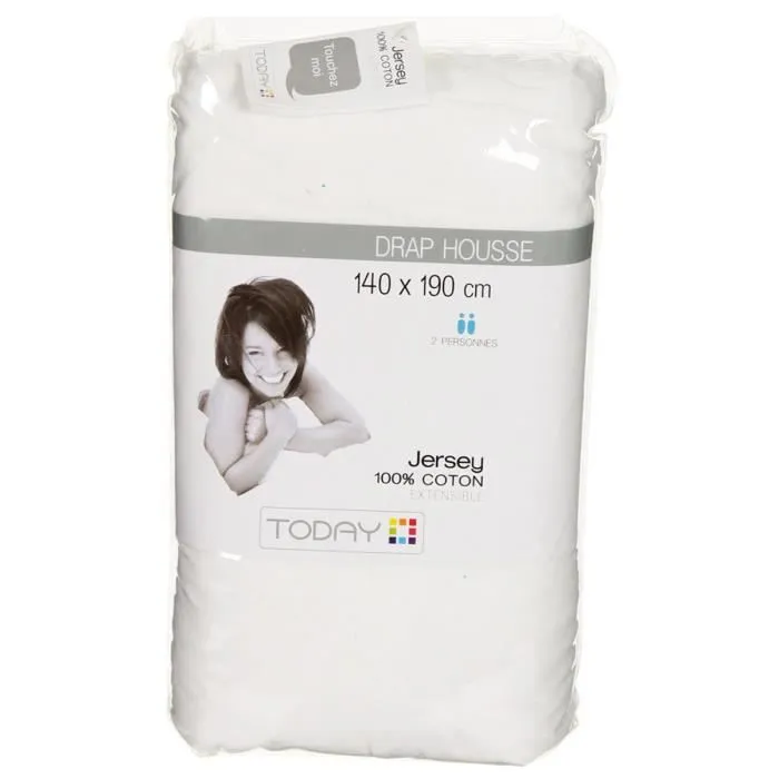 Drap housse - Blanc - Jersey - 140x190 cm - Lavable à 40°C - Extensible-1
