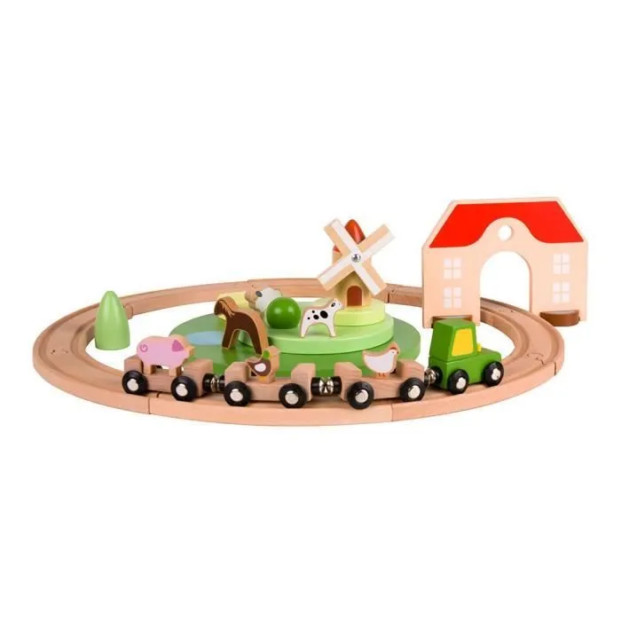 Ensemble de jeu de train - Bois - 28 pièces - Pour enfants à partir de 3 ans - Intérieur - Mixte-0