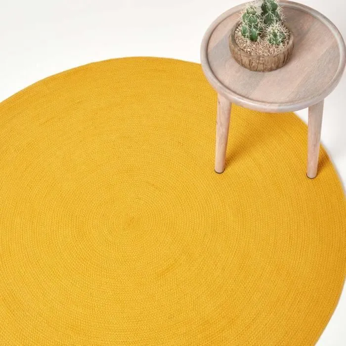 Tapis rond - Tapis - Jaune Moutarde - 150 cm - Coton - Réversible-0