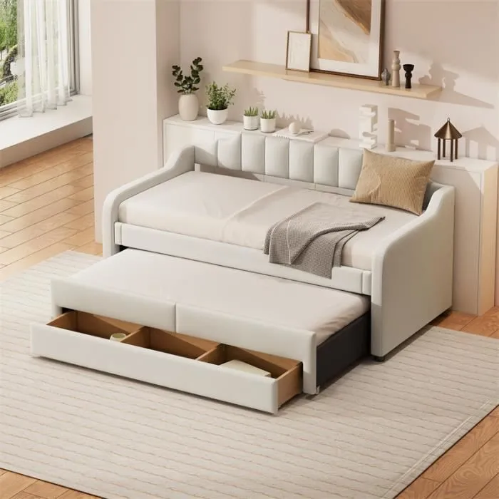 Lit gigogne - Non spécifié - 90x200/90x190cm - Beige - Avec tiroirs - 4 places-0