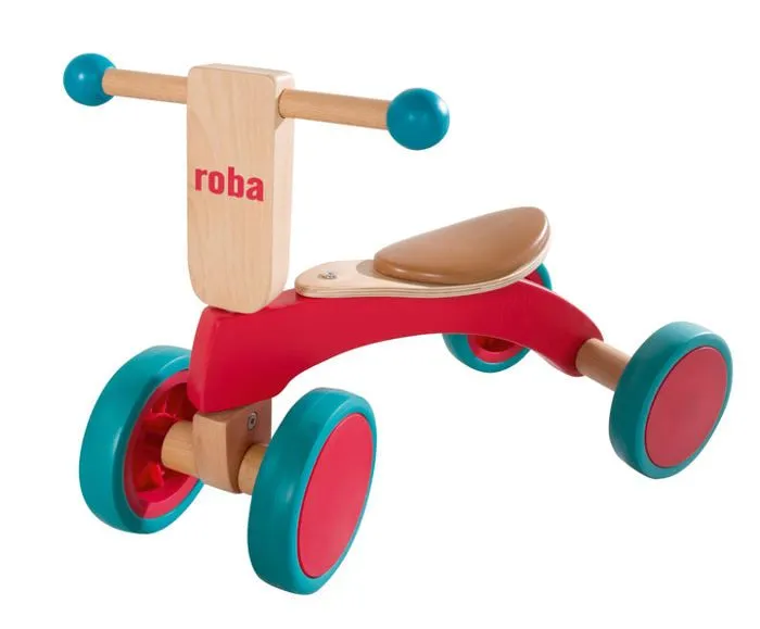 Draisienne sans Pédale ROBA pour Enfants de 1 à 3 Ans - Vélo en Bois à 4 Roues Caoutchoutées - Rouge et Vert-4