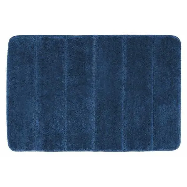 WENKO Tapis de bain Steps, tapis de salle de bain antidérapant, épais, polyester, 60x90 cm, bleu marine
