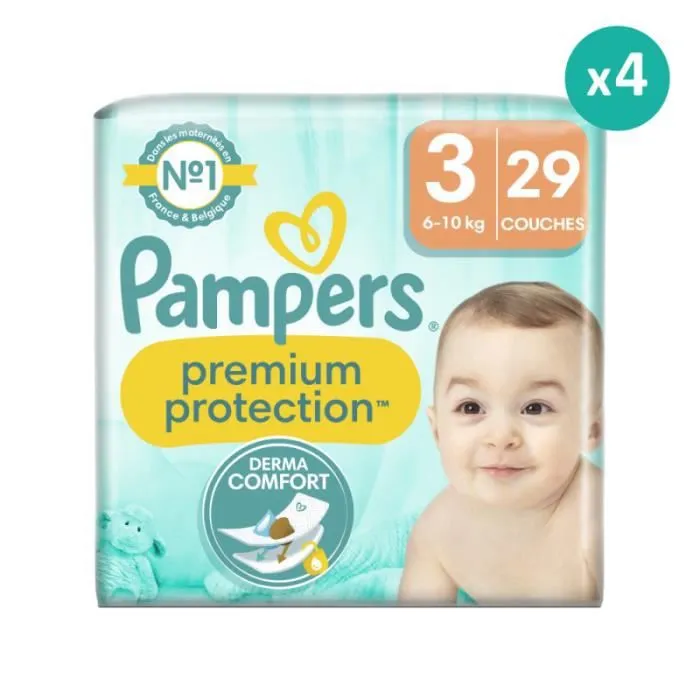 Couches Premium Protection Taille 3 - Pampers - Pack de 29 - Mixte - Blanc - Petit format-0