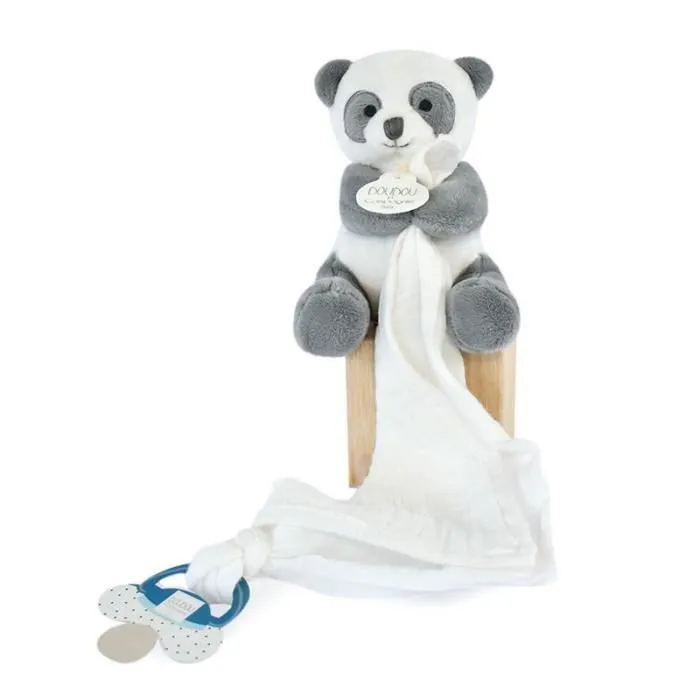 Doudou attache-sucette Panda - Doudou & compagnie Unicef - Blanc - 0/17 cm-1