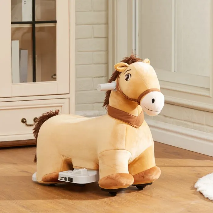 Porteur cheval électrique - AIYAPLAY - avec guidon antidérapant, musique, pédales -  pour enfants 18-36 mois - charge 25 kg - marron-2