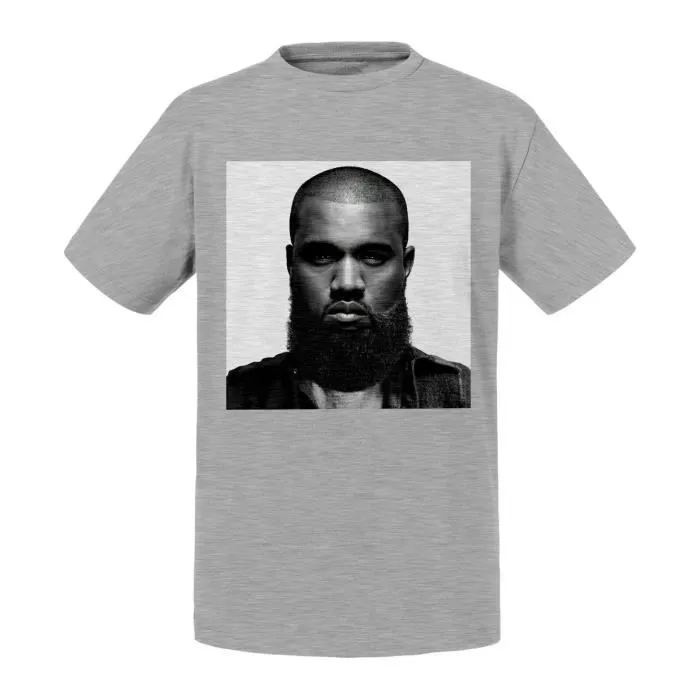 T-shirt Enfant Gris Kanye West avec une Barbe Photo de Star Célébrité Humour Troll Trololol Tendance Hipster 2-0