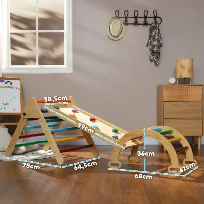 5 en 1 Triangle arche d'escalade enfants - AIYAPLAY - avec rampe d'escalade réversible, toboggan, bascule - multicolore-3