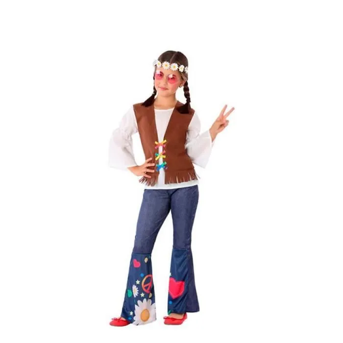 Déguisement hippie fille - ATOSA - Gilet, chemise et pantalon - Multicolore/Bleu-0