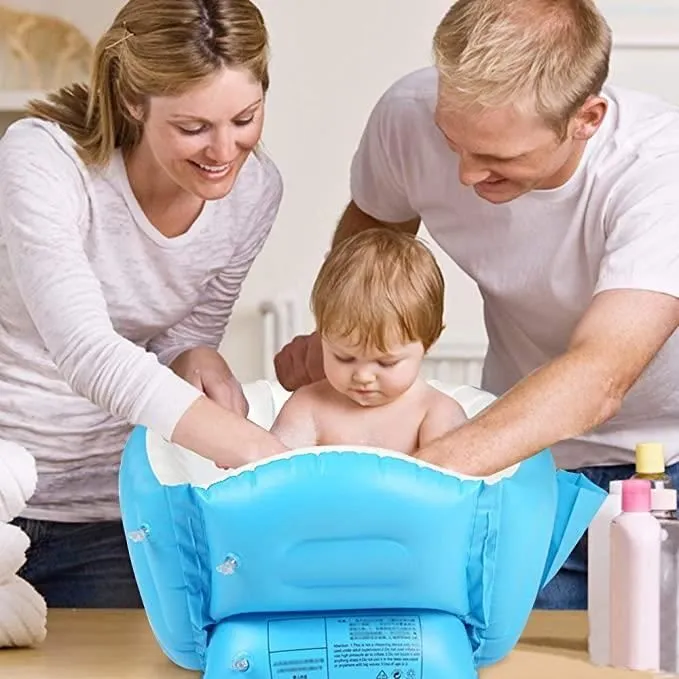 ROCK Baignoire gonflable antidérapante et pliable pour bébé de 0 à 3 ans Bleu-3