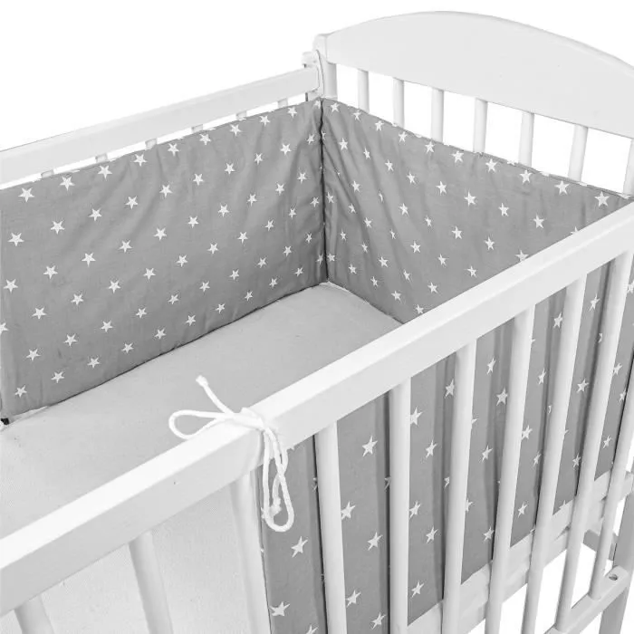 Tour de lit bébé garçon 360x30cm - TOTSY BABY - Bordure de lit respirante Gris avec étoiles blanches-0