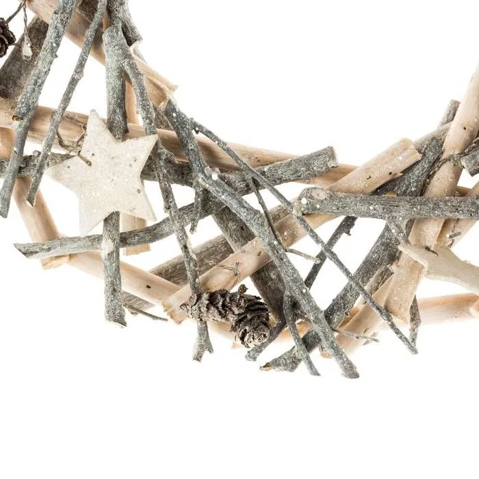 Couronne de Noël "Souffle polaire" bois branches de houx D30cm Feeric lights & christmas-1
