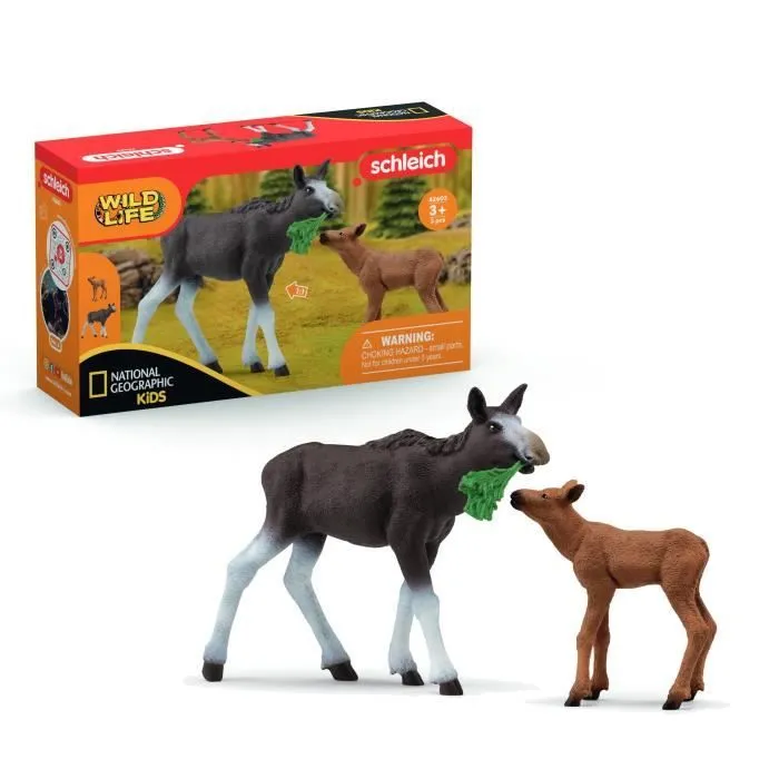 Figurine Élan Femelle avec Veau, Coffret schleich avec maman élan et son bébé, pour enfants dès 3 ans - Schleich 42603 WILD LIFE-0