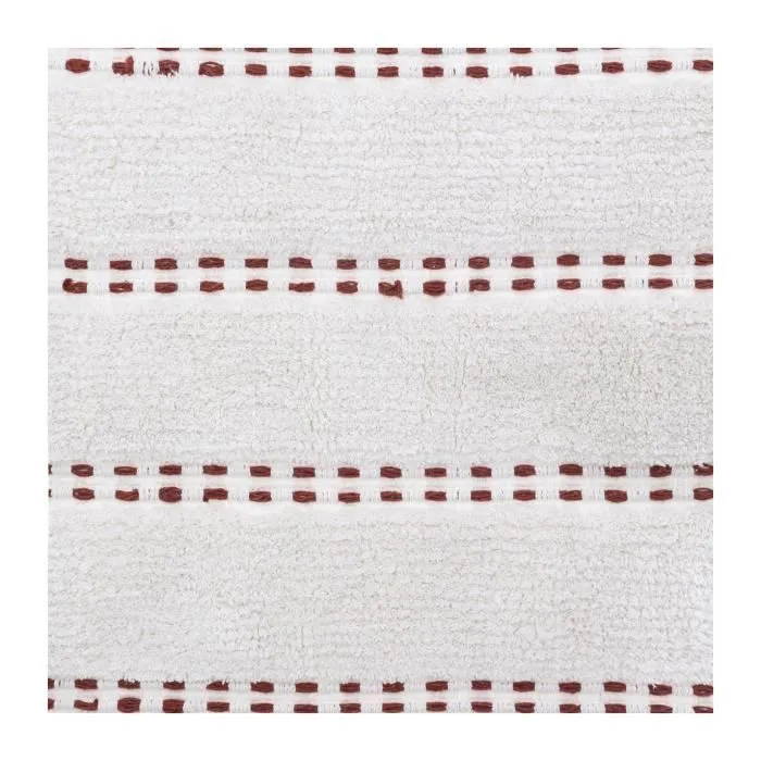 Tapis de Salle de Bain en Coton FIVE avec pompons Terracotta - Blanc - 50 x 75 cm-2