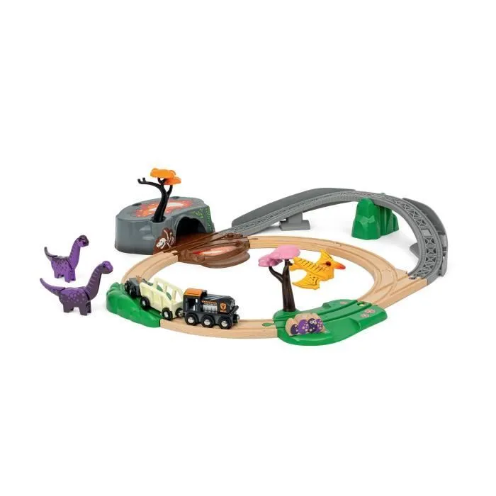 BRIO Circuit Aventure Dinosaure 21 pièces - Action de Jeu sans Pile - Dinosaures Inclus - Circuit de Train en Bois - Brio World-1