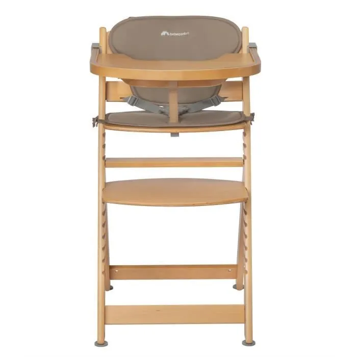BEBECONFORT TIMBA + coussin Chaise haute bébé, Chaise bois évolutive, de 6 mois à 99 ans, Chaise Bois et coussin beige-2
