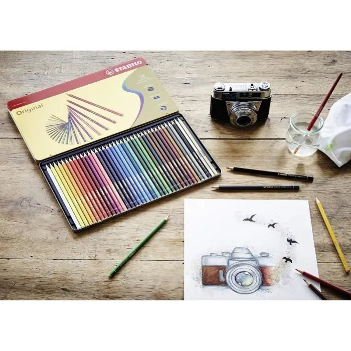 Crayons de couleur - STABILO - Original - Lot de 12 - Bleu Outremer moyen - Pointe 2,5 mm-1