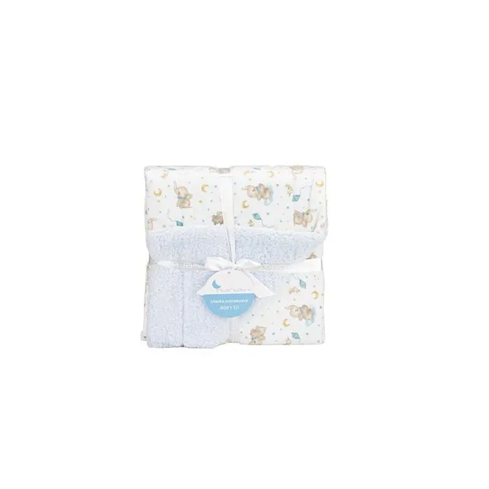 Edredon - couverture - plaid bebe Interbaby - 00920-01 - Couverture elephante avec pompon pour bebe Bleu-2