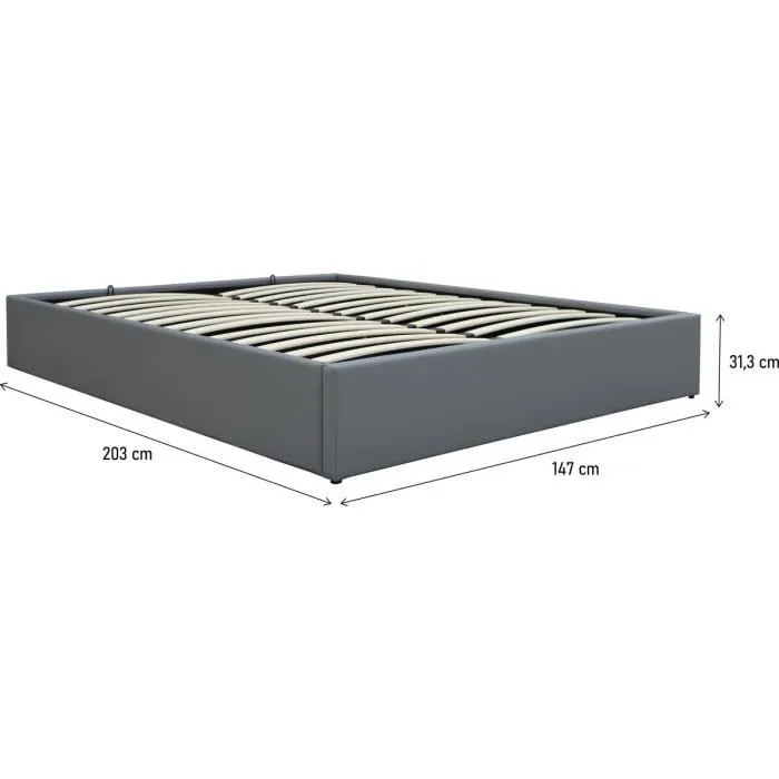 Lit double en PVC avec coffre "Ava" - 140 x 190 cm - Gris-2