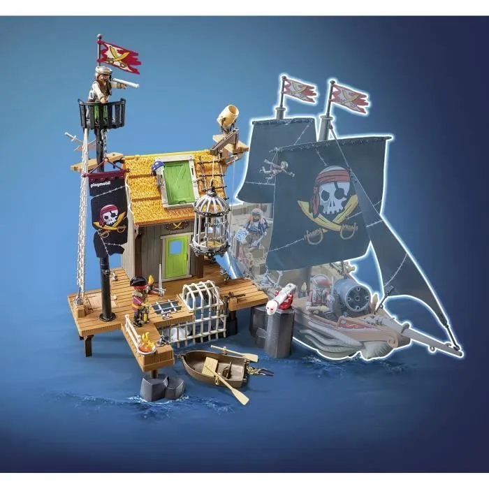 PLAYMOBIL 71792 Port de pirates avec repaire, prisons et canon, 165 pièces, Les Pirates, dès 4 ans-6