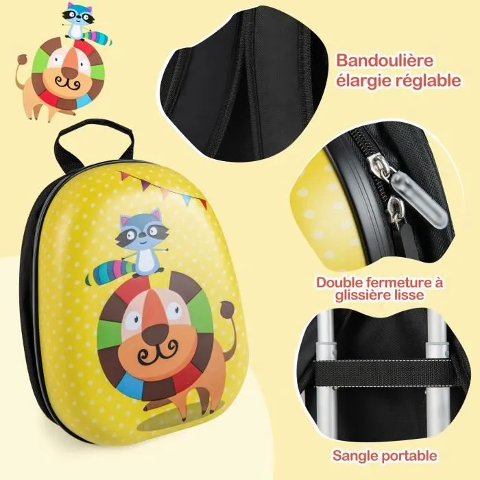 Valise Cabine Enfant - COSTWAY - Lion - Poignée Rétractable - Roues 360° - Étanche-1
