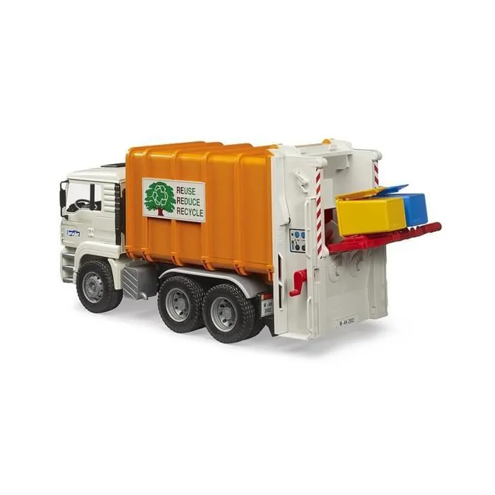 Camion poubelle - BRUDER - MAN TGA - 2 poubelles incluses - Échelle 1:16 - À partir de 3 ans-2