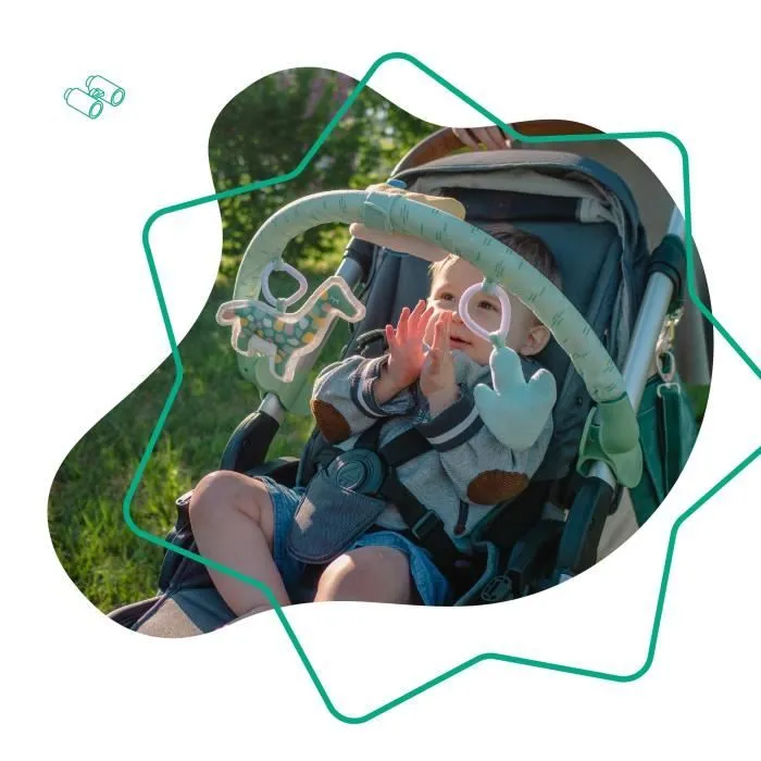 BADABULLE Arche d'éveil bébé universelle, 3 jouets sensoriels, facile à positionner avec clips rotatifs à 360°-1
