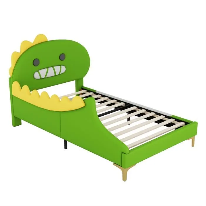 Lit d'enfant - Dinosaure - 90x200cm - PU - Vert - 1 place-2