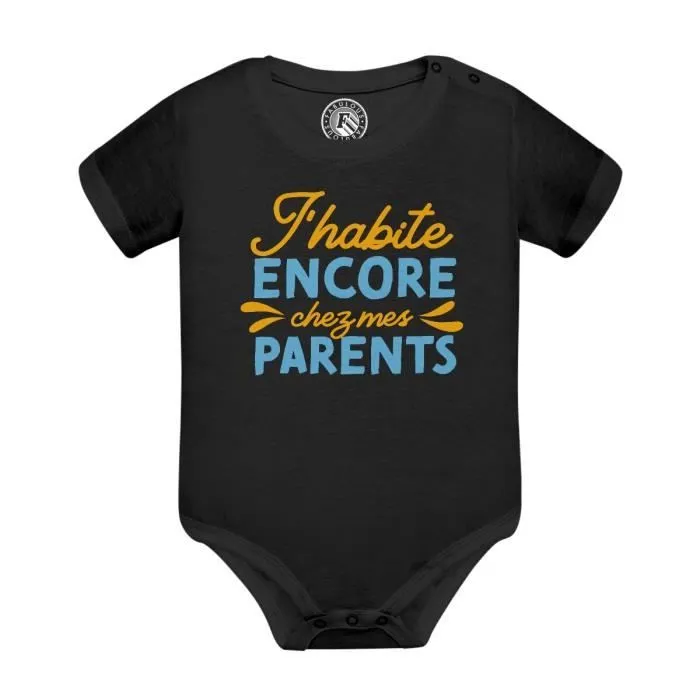Body Bébé Manche Courte Noir J'habite Encore Chez Mes Parents Humour Blague Enfant-0