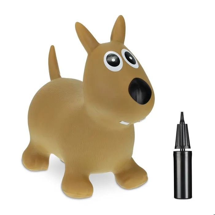 Relaxdays Animal sauteur avec pompe à air, jouet en forme de chien, charge max. 50 kg, sans BPA, enfant, marron clair-0