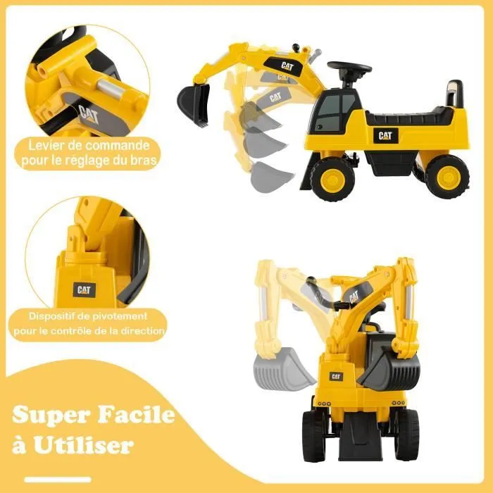 COSTWAY Tracteur pour Enfant Jouet Pelle avec Seau Rotatif, Roues Anti-dérapantes, Bouton Klaxon, Stockage de Siège, 25kg, 1-3 Ans-1