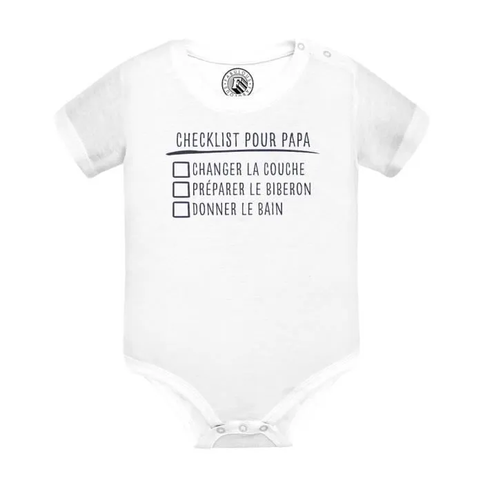 Body Bébé Manche Courte Blanc Checklist Pour Papa Blague Humour Bébé Parents-0