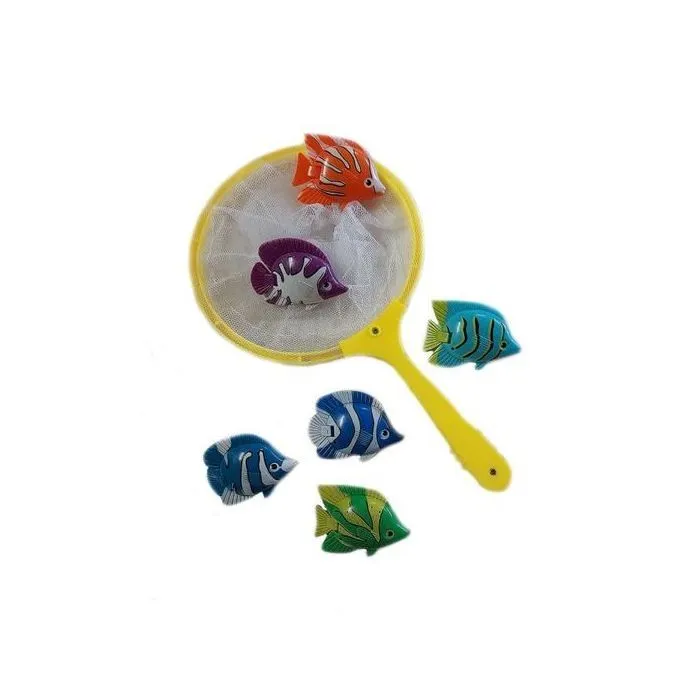 Jeu de Pêche pour Enfants avec Épuisette et 6 Poissons Colorés Idéal pour le Bain la Piscine ou les Jeux d'Eau en Extérieur-0