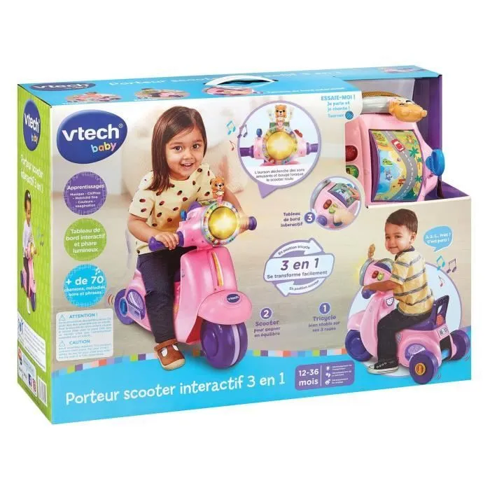 VTECH PORTEUR SCOOTER INTERACTIF 3 EN 1 ROSE-7