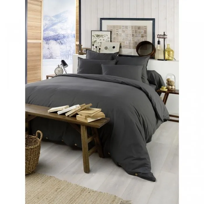 Drap plat 240 x 300 cm flanelle chaude Candice Anthracite-1