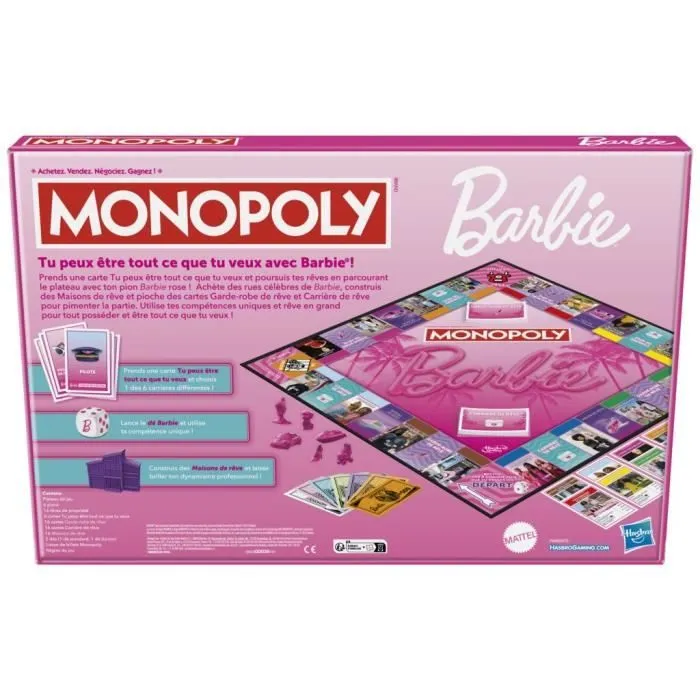 Monopoly : édition Barbie, jeu de plateau pour 2 à 6 joueurs, jeux pour la famille, à partir de 8 ans-6