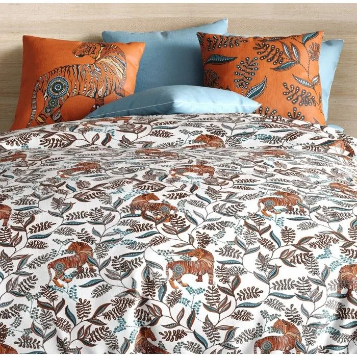 Parure de lit - Les Ateliers du Linge - Savane - 200 x 200 cm - Motif végétal avec tigres - Oeko-Tex-2