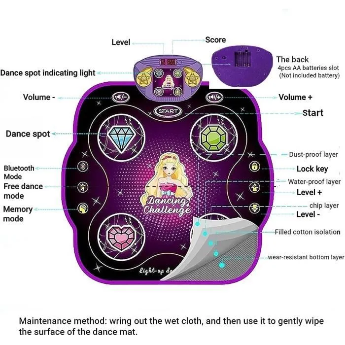 Tapis de danse électronique pour enfants - Marque - Modèle - Bluetooth - LED - Antidérapant-3