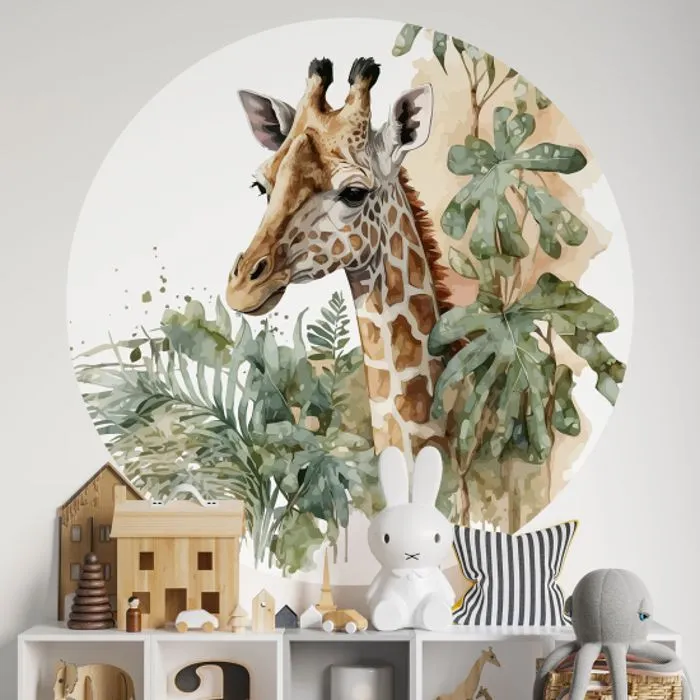 Sticker mural rond - Girafe - Adhésif MAT - Diamètre 30 cm - Décoration murale - Enfants-0