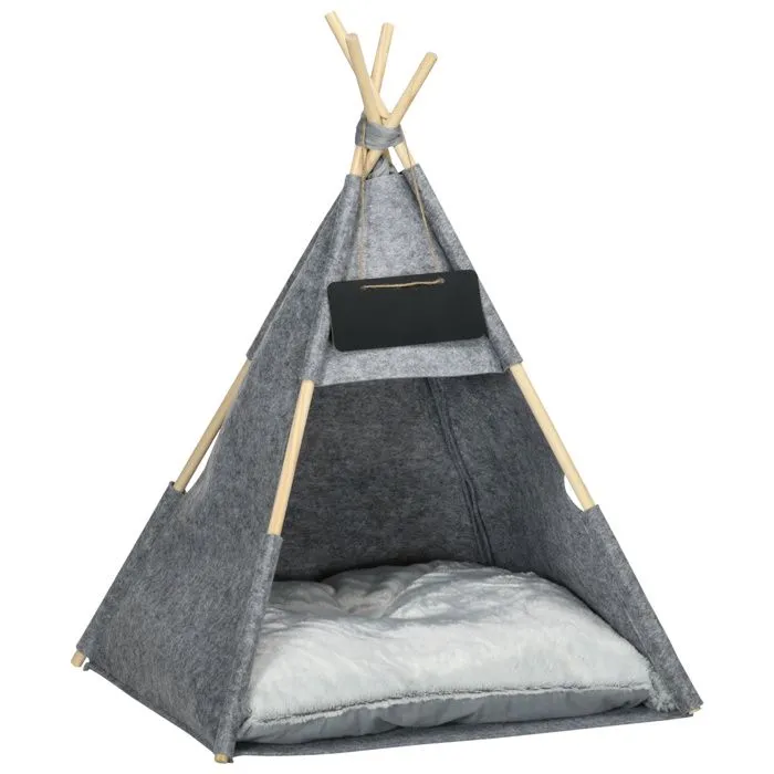 PawHut Tente tipi pour animaux - teepee chat ou chien - coussin épais grand confort inclus - structure bois de pin feutre peluche PV-0