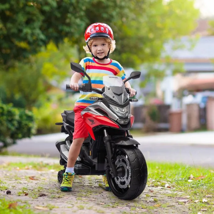 Moto électrique pour enfants 12V moto porteur Honda pour enfants 3 à 6 ans avec musique, phares avec 2 roues d'entraînement - rouge-2