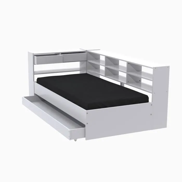 Lit enfant contemporain blanc laqué - WEBER INDUSTRIES - ROLLER - Avec tiroirs - A lattes - 1 place-2