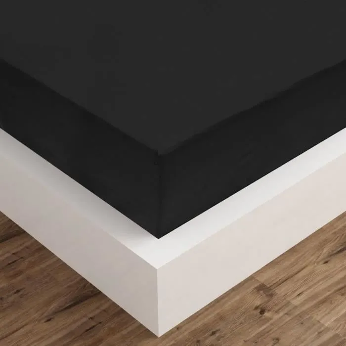 Draps de lit - Coton - Noir - 160 x 200 cm - 2 pièces - Coins élastiqués-3