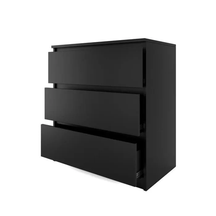 ASTER T3 - Commode 3 tiroirs - Chambre bureau salon - 77x70x40 - Meuble de rangement - Style Scandinave - Noir-1