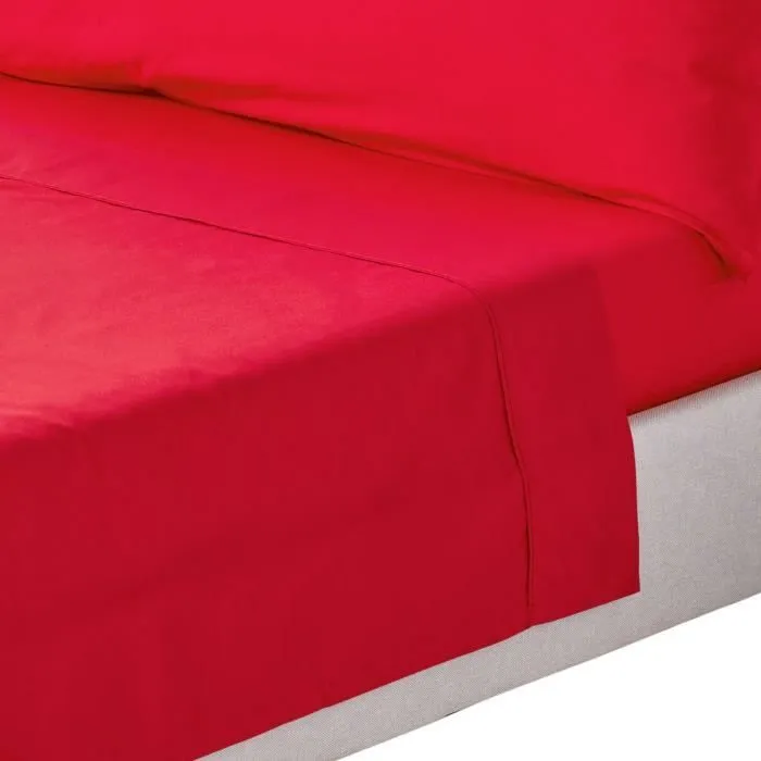 Drap plat uni 100% coton égyptien 200 fils Rouge 230 x 255 cm-0