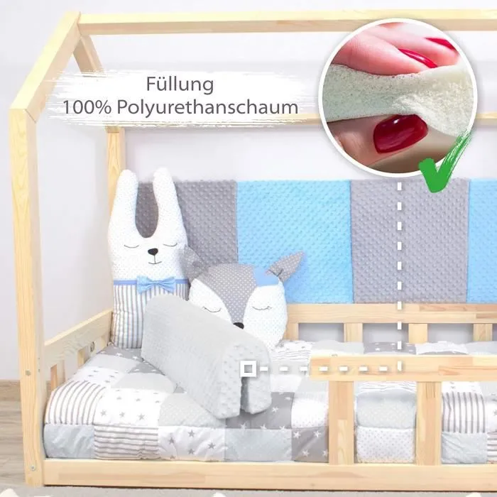 Tour de lit bebe protection enfant 70 cm - contour de lit bébé complet respirant protège-lit bord en mousse Gris Clair Velours-1