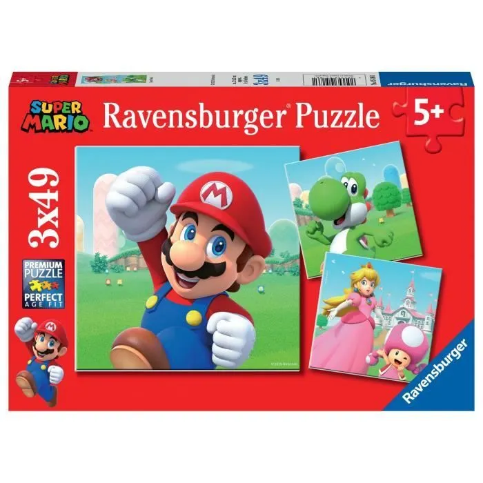 Puzzles 3x49 pièces Super Mario, Puzzle Enfant, Dès 5 ans, 05186, Ravensburger-0