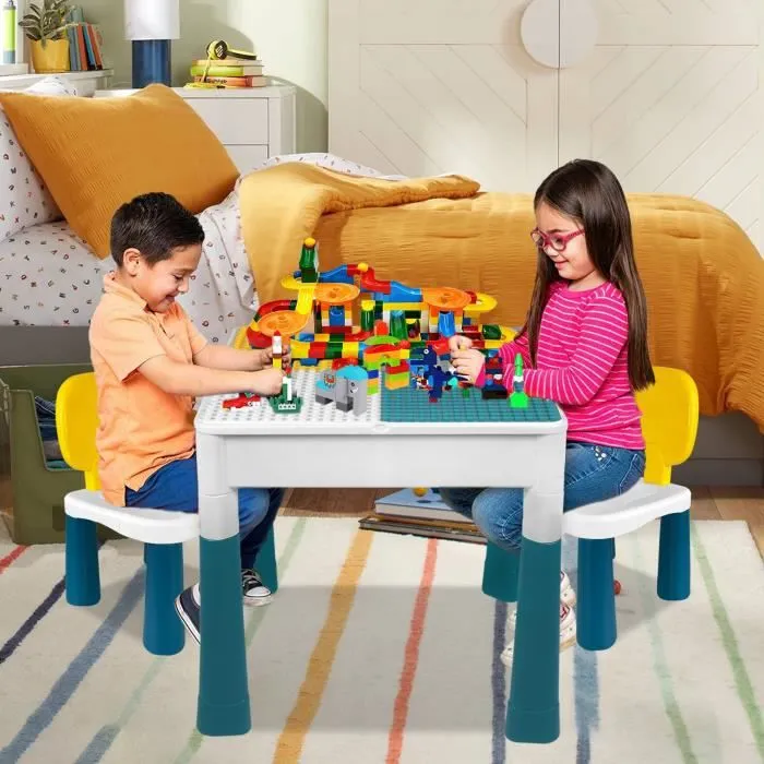 Table de jeu 6 en 1 pour enfant LARS360 - Plateau double face - PP + ABS - Blanc-2