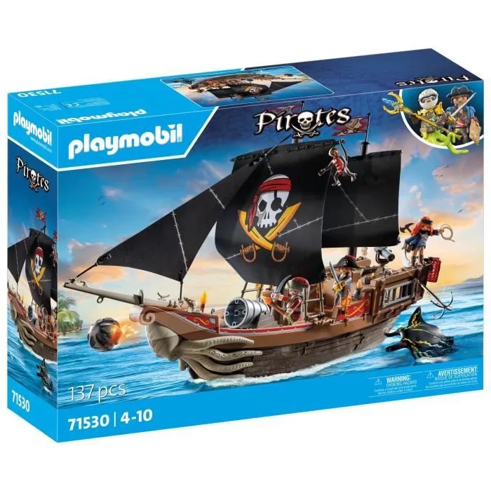 PLAYMOBIL 71530 Bateau pirates, 137 pièces dont 3 personnages et 4 animaux, Les Pirates, Jeu de rôle créatif, Dès 4 ans-4