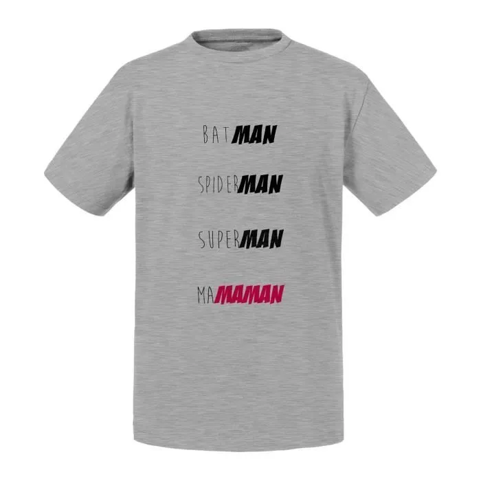 T-shirt Enfant Gris Super Héros Ma Maman Humour Super Mere-0